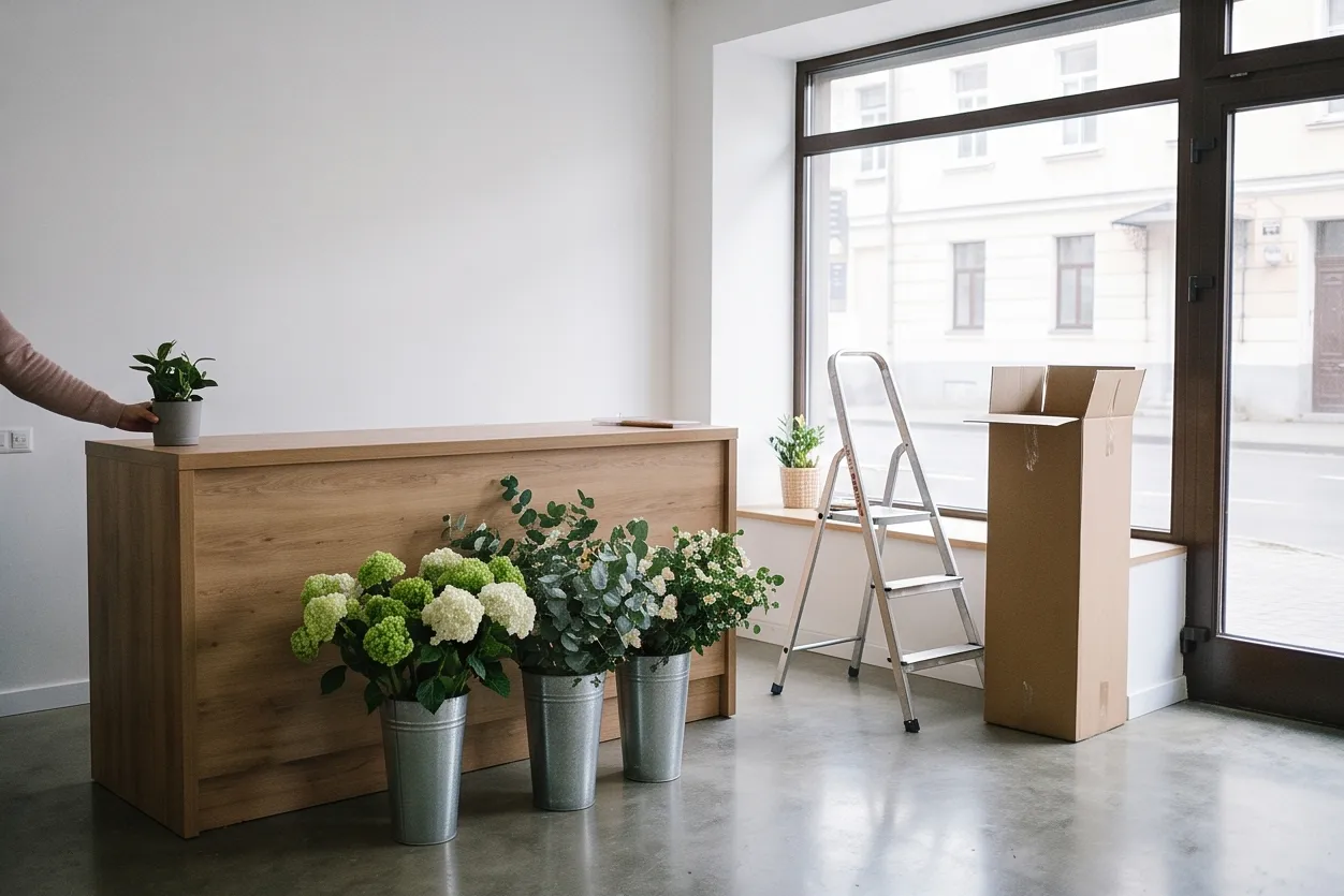 Empty premises of a future flower shop on fitting-out day