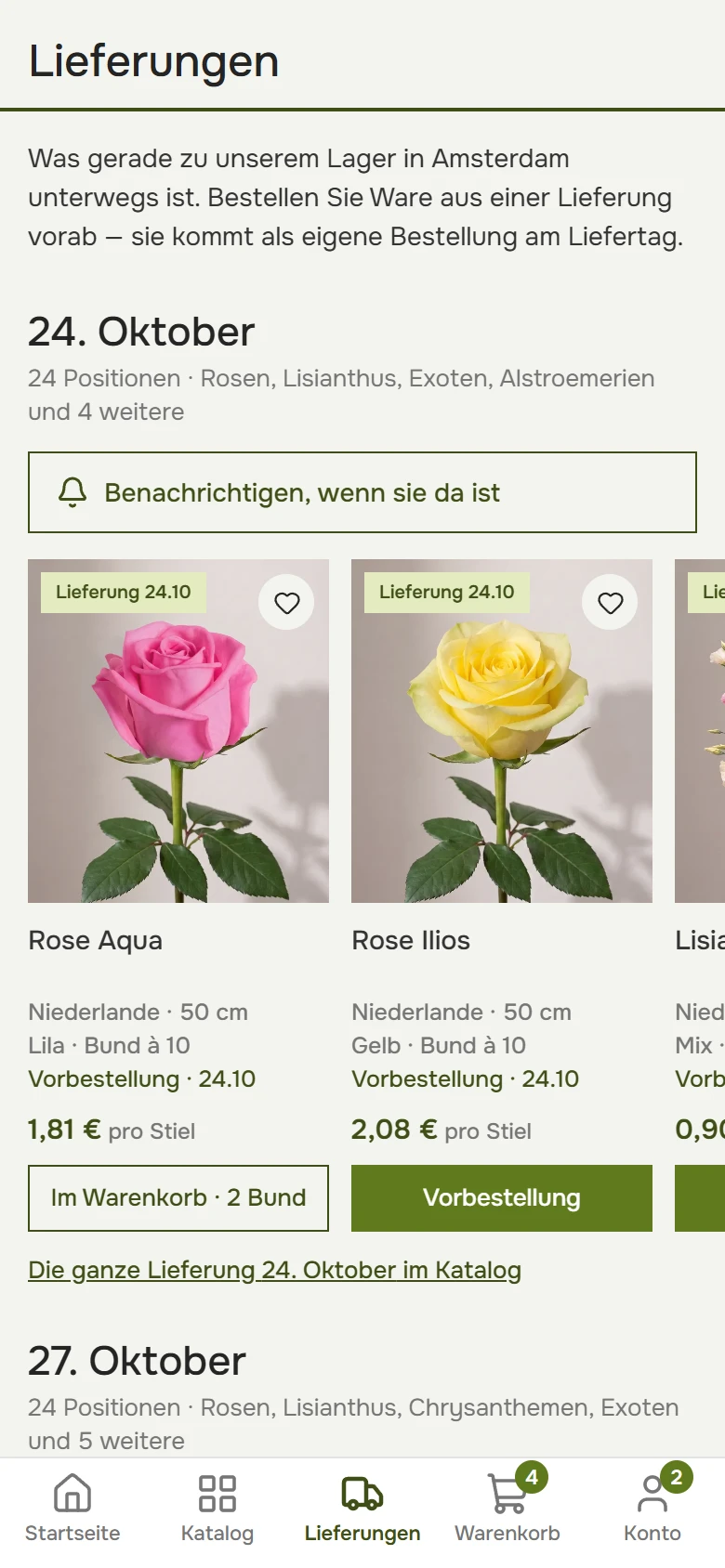 Demnächst auf dem Handy: Liefertermine und Produkte mit Reservieren-Button
